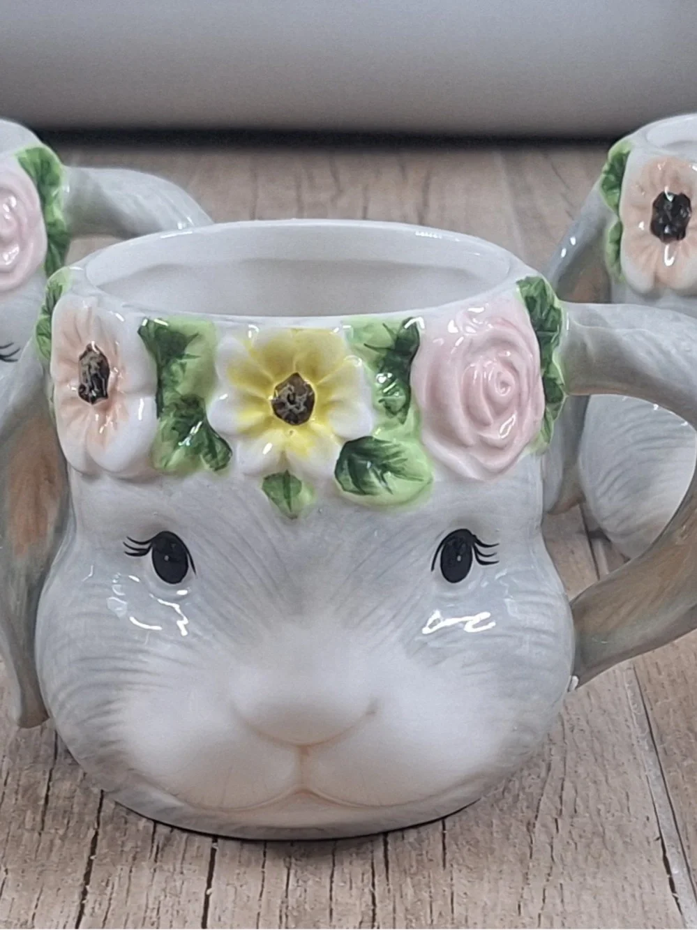 Certified International Sweet Bunny Set of 3 3D Ceramic Mugs Susan Winget NIB